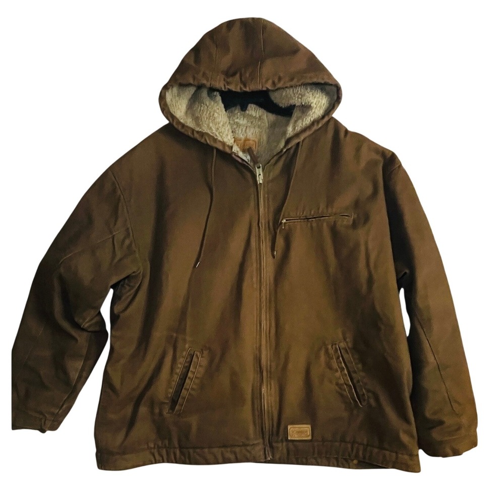C.E. Schmidt Work Jacket Mens 3XL Brown Sherpa Lined Duck Canvas Hooded Coat